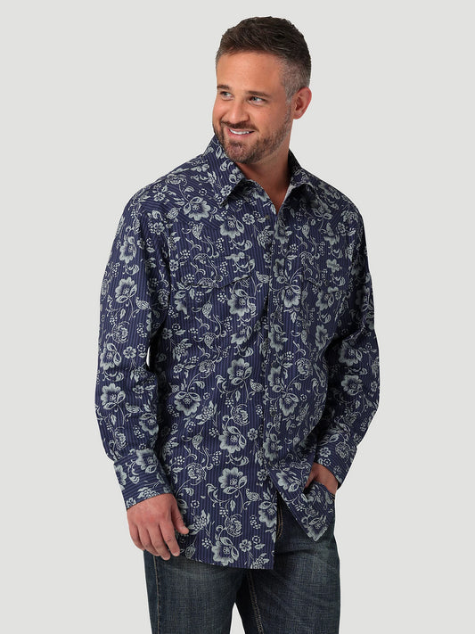 WRANGLER FLORAL SNAP NAVY BLUE MENS SHIRT