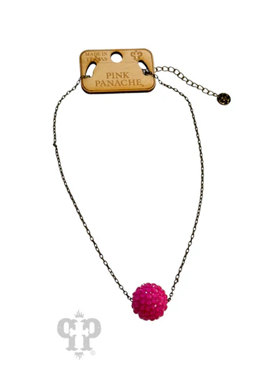 PINK PANACHE FUCHSIA CRYSTAL BALL NECKLACE