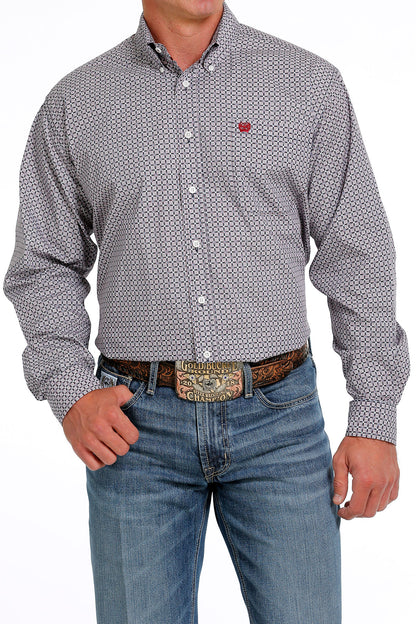 CINCH RED SQUARE GEO PRINT LONG SLEEVE SHIRT