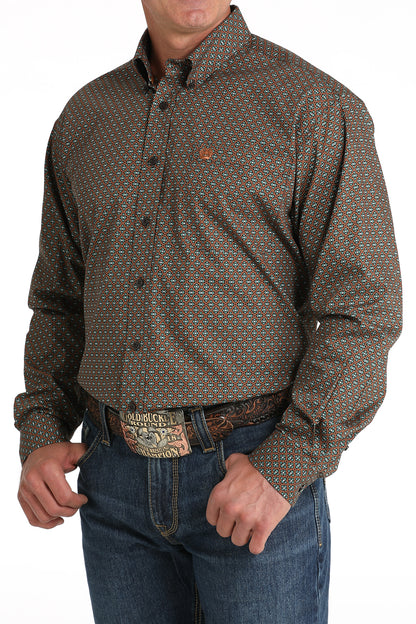 CINCH RUST & TURQUOISE GEO PRINT LONG SLEEVE SHIRT