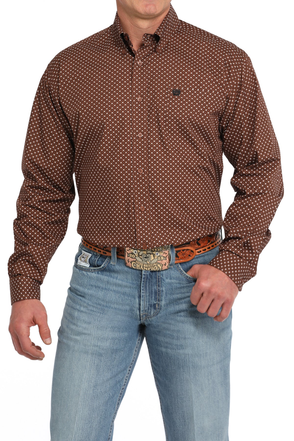 CINCH BROWN SQUARE LONG SLEEVE SHIRT