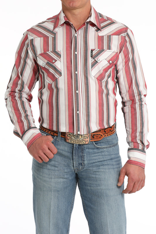 CINCH RED STRIPED MODERN FIT LONG SLEEVE SHIRT