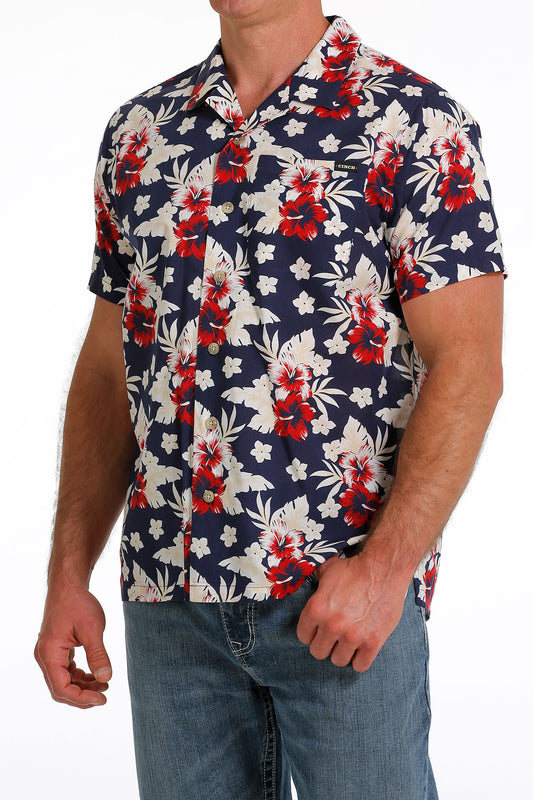 CINCH MENS FLORAL PRINT SHORT SLEEVE SHIRT