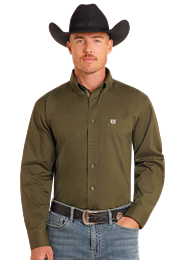 PANHANDLE SLIM OLIVE SOLID POPLIN LONG SLEEVE SHIRT