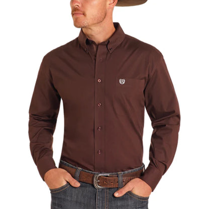 PANHANDLE SLIM BROWN SOLID POPLIN LONG SLEEVE SHIRT