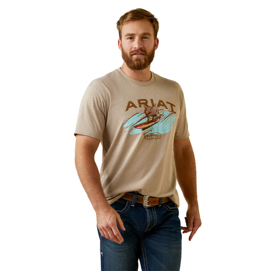 ARIAT MENS SURF & TURF WESTERN ALOHA OATMEAL HEATHER SHORT SLEEVE SHIRT