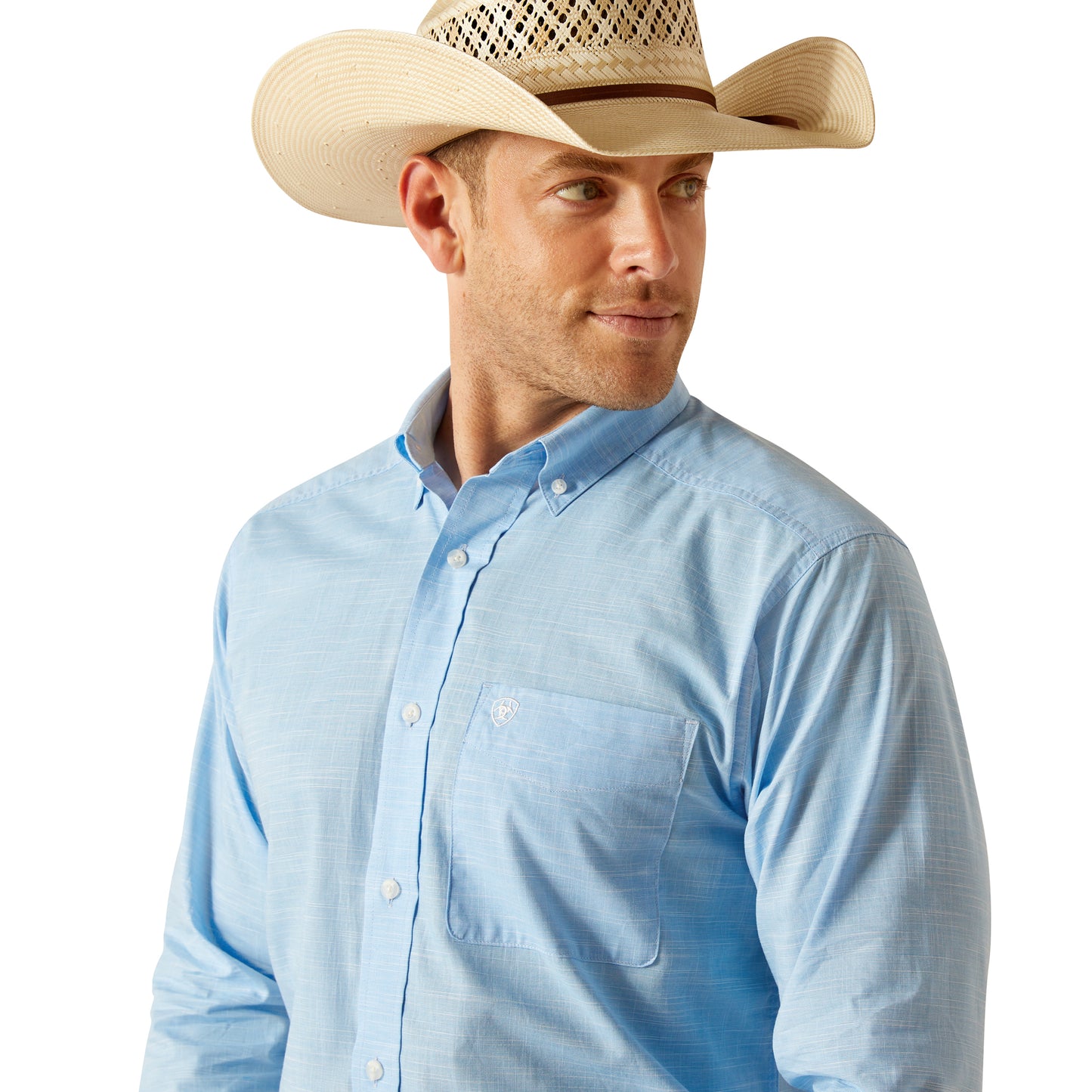 ARIAT COAST AZURE BLUE SOLID SLUB CLASSIC FIT SHIRT