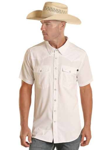 ROCK & ROLL TEK WHITE RIPSTOP SNAP SHORT SLEEVE SHIRT