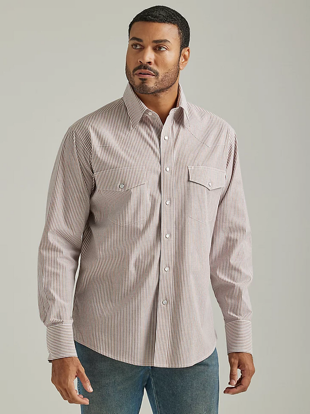 WRANGLER WRINKLE RESIST BROWN STRIPES - MENS SHIRT