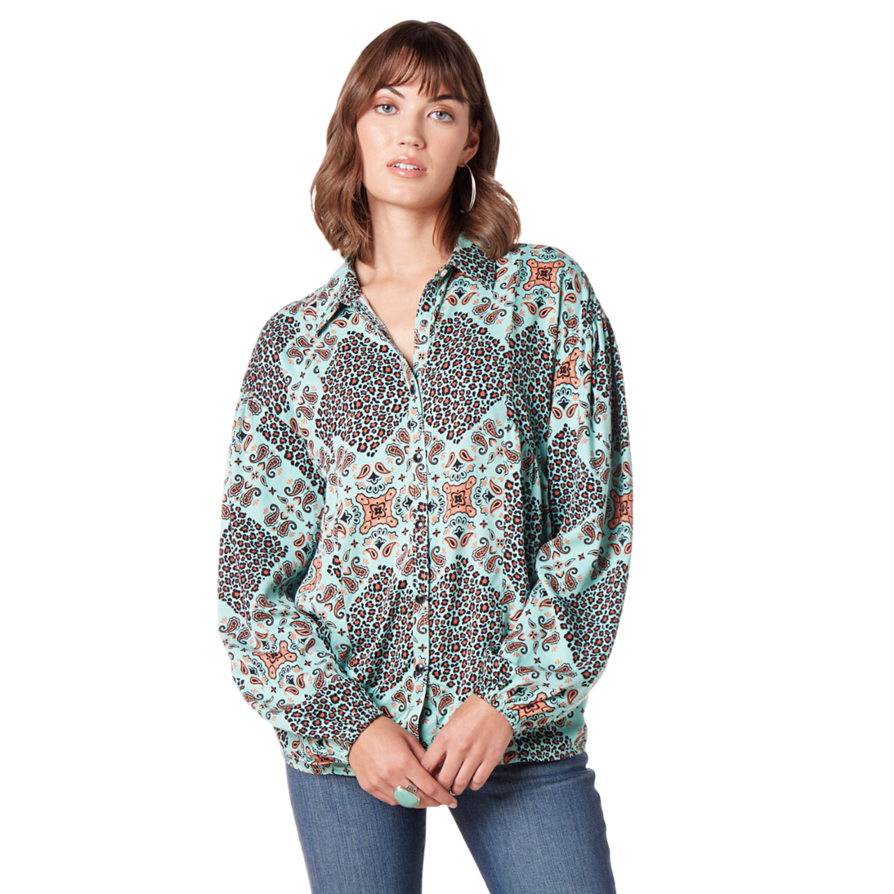 Women's Wrangler Retro Western Vintage Green Top