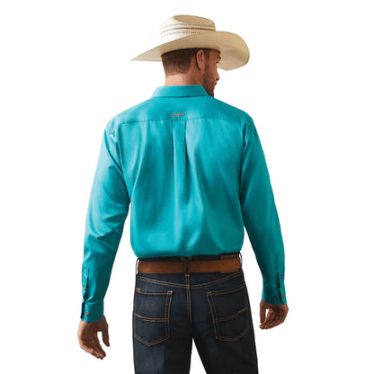 ARIAT TEAM LOGO TEAL TWILL FITTED LONG SLEEVE SHIRT