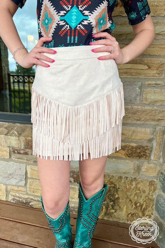 STERLING KREEK FORT WORTH FRINGE CREAM SKIRT