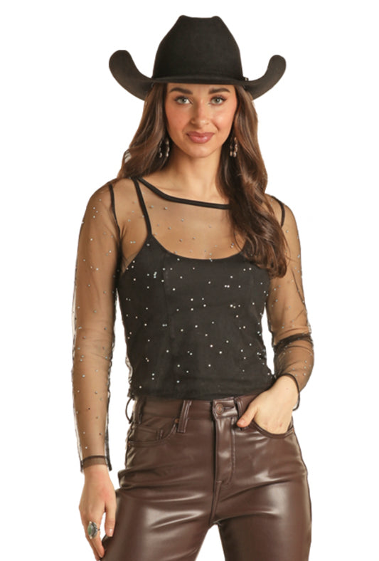 ROCK & ROLL MESH RHINESTONE TOP