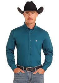 PANHANDLE TEAL SOLID POPLIN SNAP LONG SLEEVE SHIRT