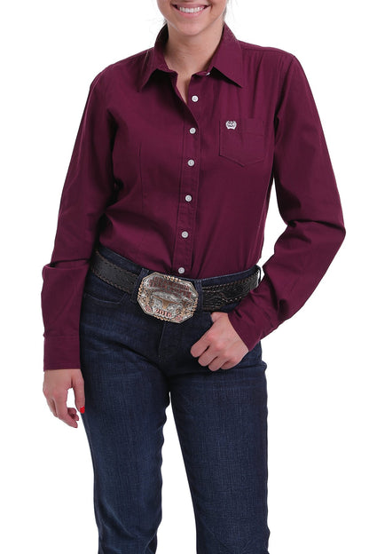 CINCH BURGUNDY SOLID BUTTON-UP SHIRT