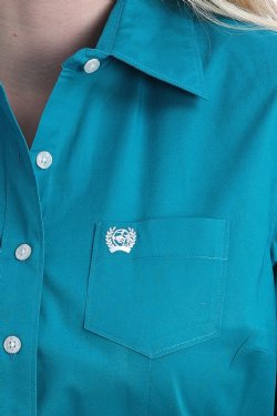 Cinch Women's Stretch Teal Solid Button-Down Shirt