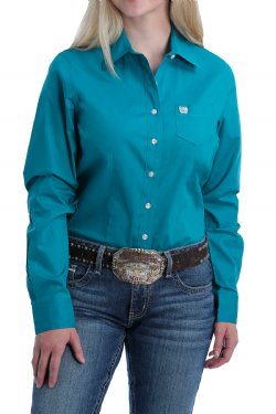 Cinch Women's Stretch Teal Solid Button-Down Shirt