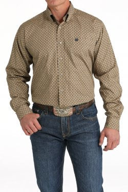 Cinch Brown Geometric Print Button-Down Western Shirt