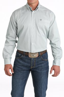 Cinch Green/White Tencel Micro-Stripe Print Button-Down Western Shirt