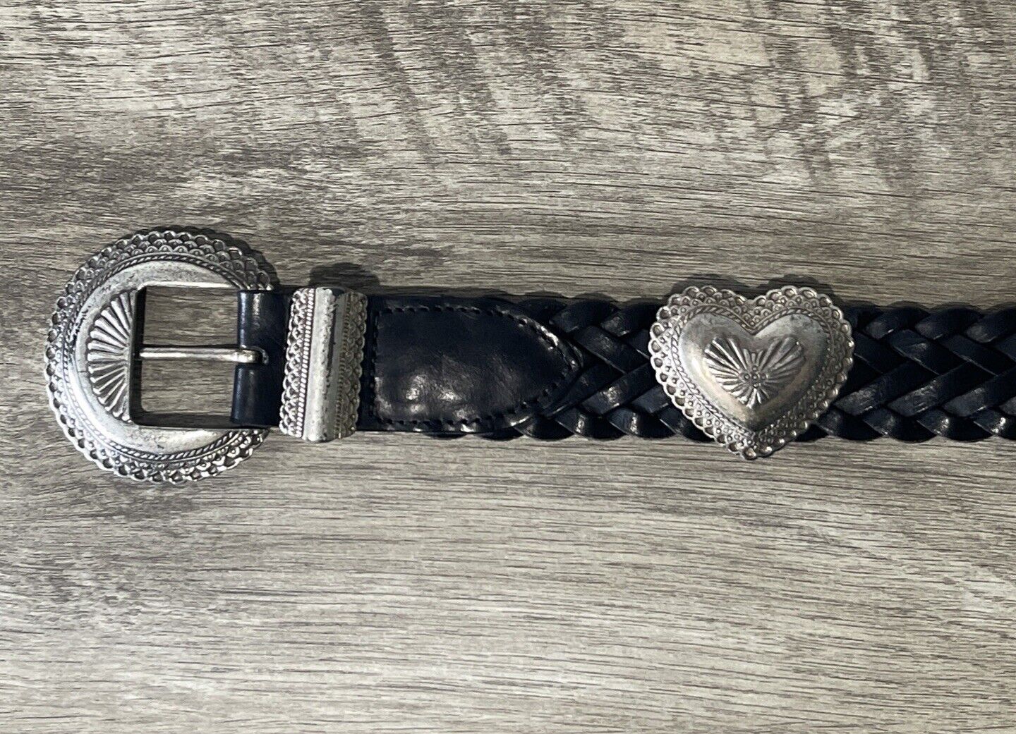 Brighton Leather Belt Concho Black Western Silver Heart