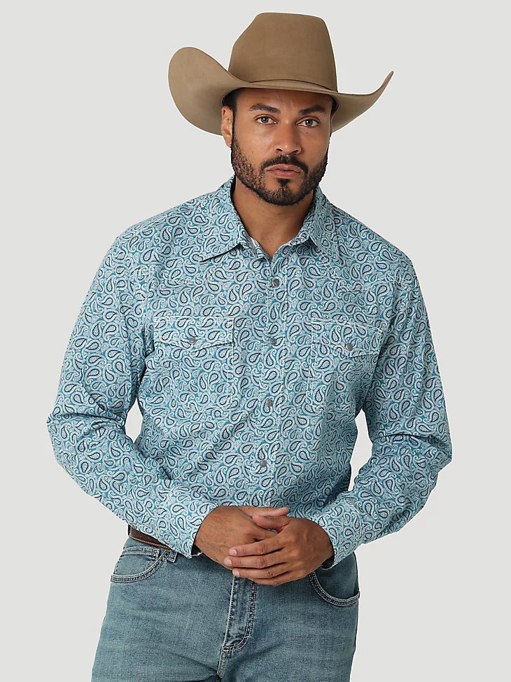 Boys Western Cowboy Snap Shirt ~ TURQ PAISLEY