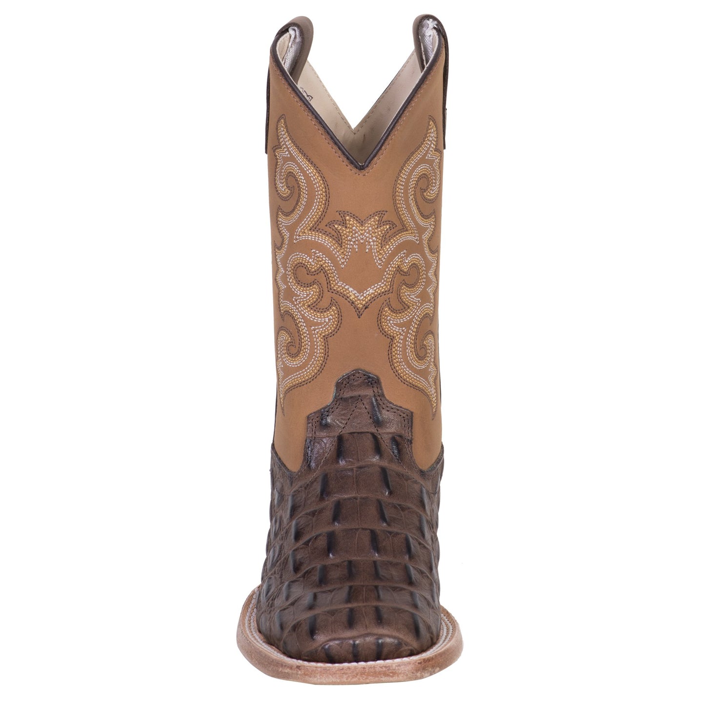 OLD WEST BROWN/TAN LEATHER CAIMAN BOOT