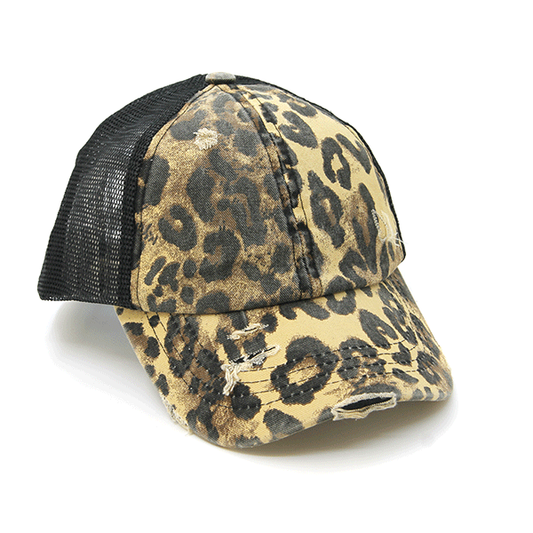 LEOPARD CRISS CROSS PONY CAP