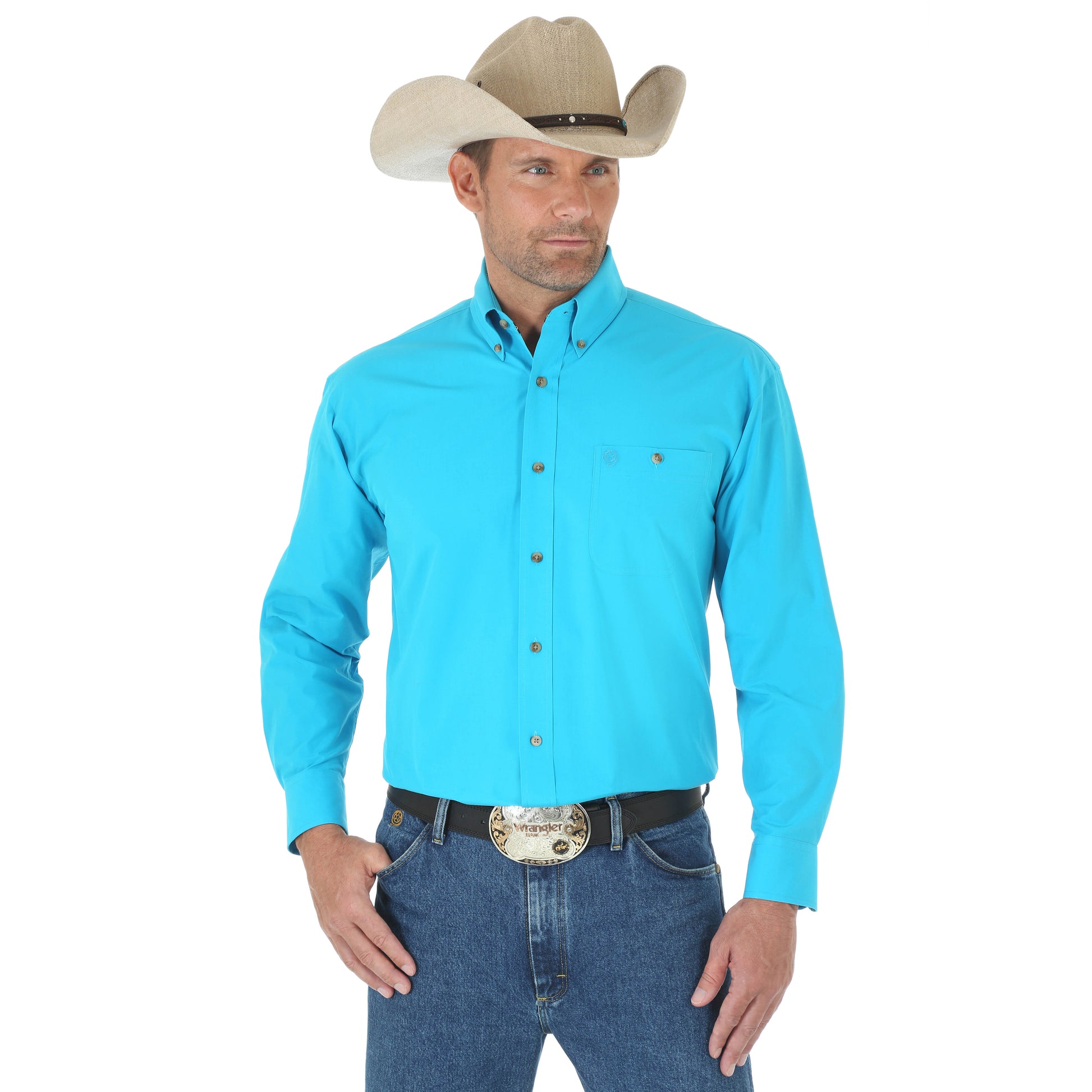 Wrangler George Strait Long Sleeve Button Down One Pocket Shirt In