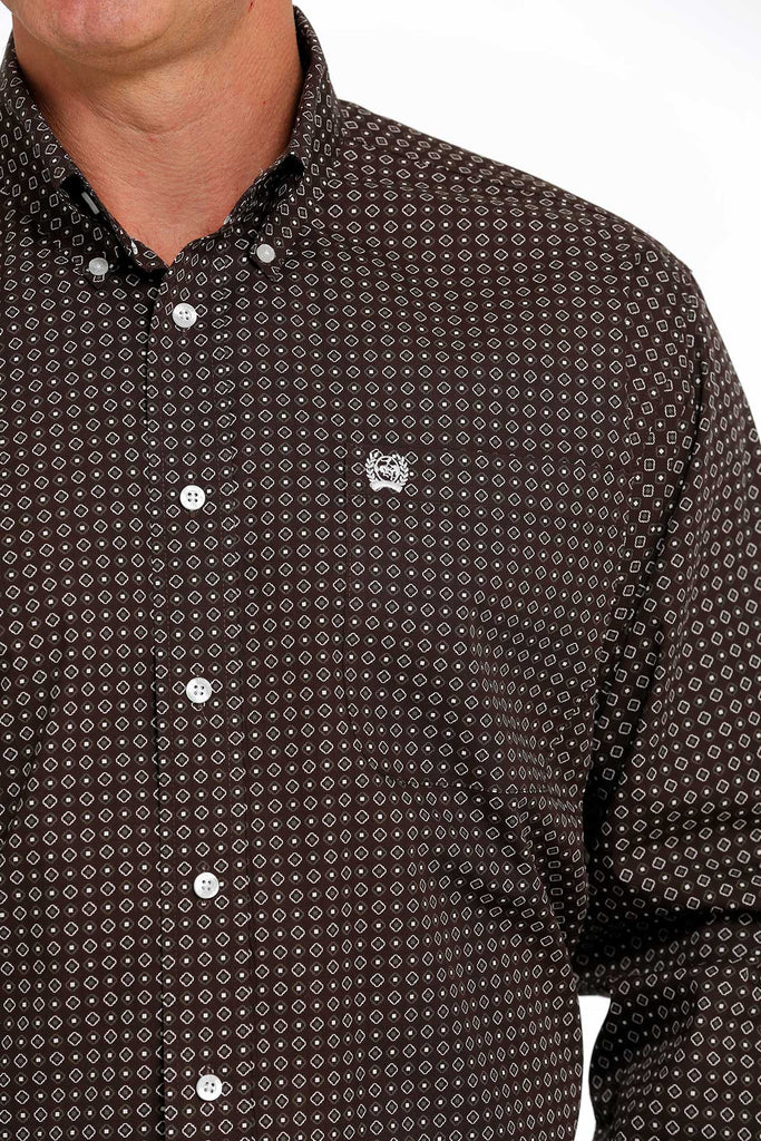 Cinch Green Geometric Print Button-Down Shirt for Men