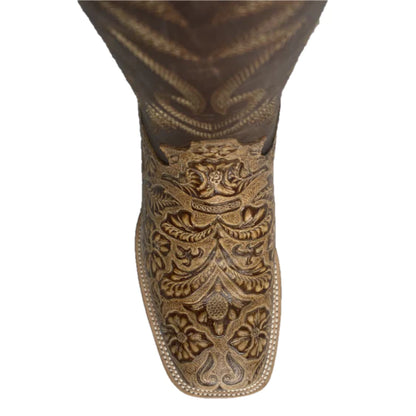 COWTOWN BROWN ORYX HAND FLORAL TOOLED BOOT