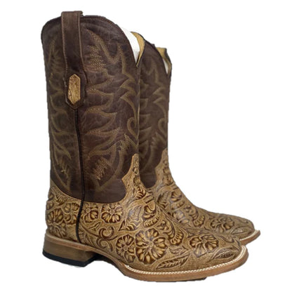 COWTOWN BROWN ORYX HAND FLORAL TOOLED BOOT