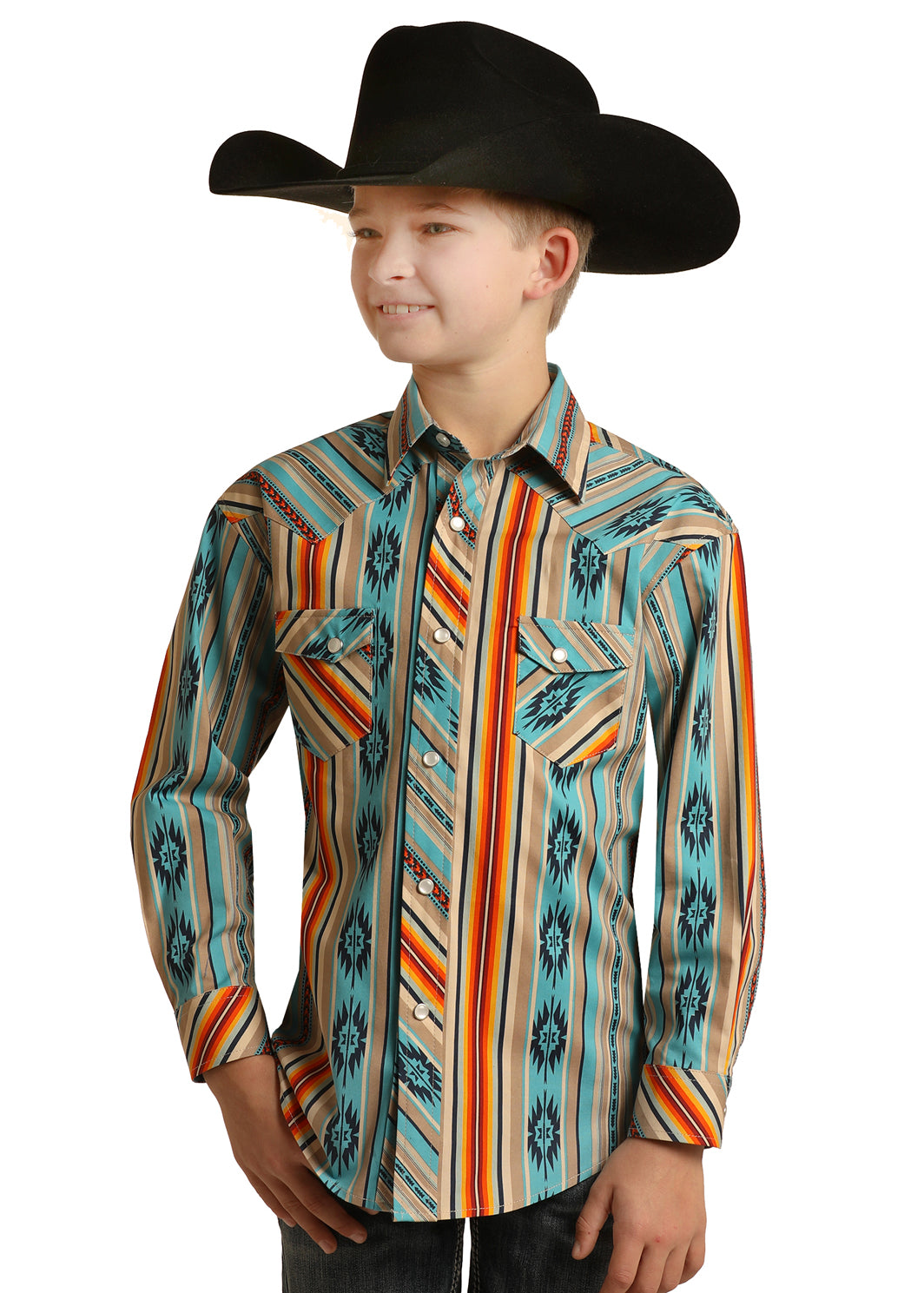 ROCK & ROLL BOYS TAN AZTEC STRIPE SNAP SHIRT