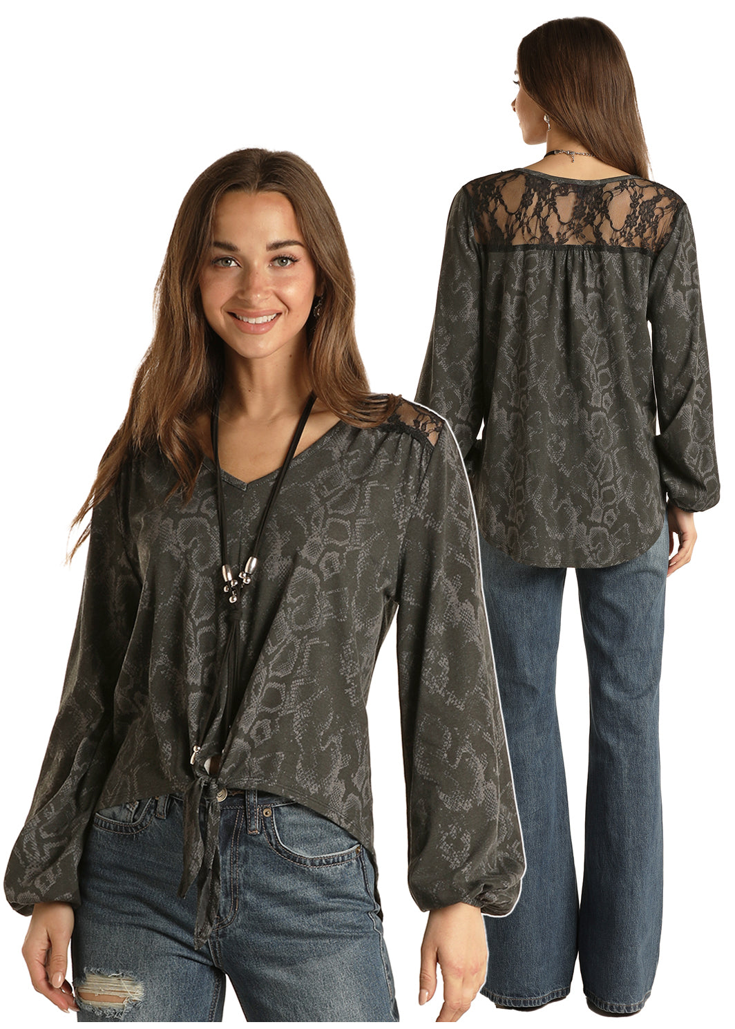 PANHANDLE SNAKE PRINT TIE FRONT TOP