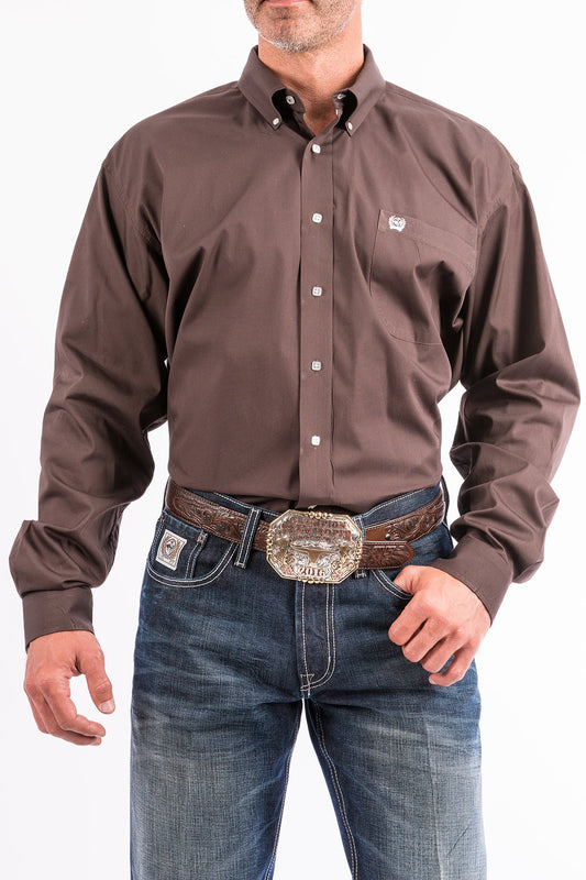 CINCH MEN'S SOLID BROWN BUTTON DOWN WESTERN SHIRT