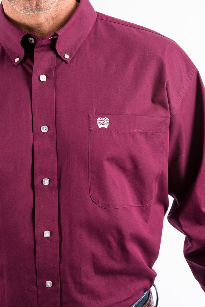 Cinch Men's Solid Pink Long Sleeve Western Shirt