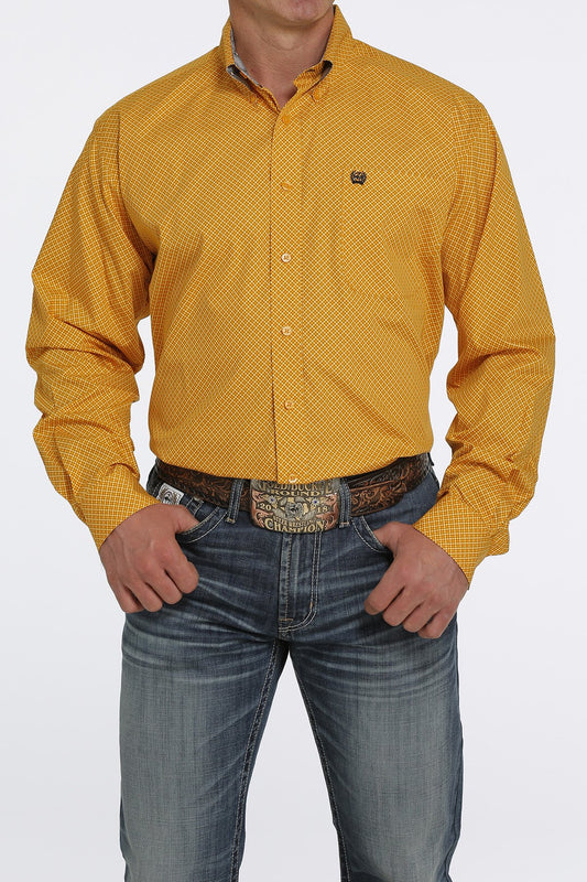 CINCH GEOMETRIC GOLD PRINT BUTTON-DOWN WESTERN SHIRT